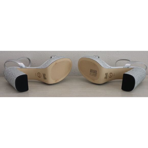 Michael Kors Women Sz 8.5M Silver Metallic Embellished Laci Platform Sandals - Picture 7 of 11